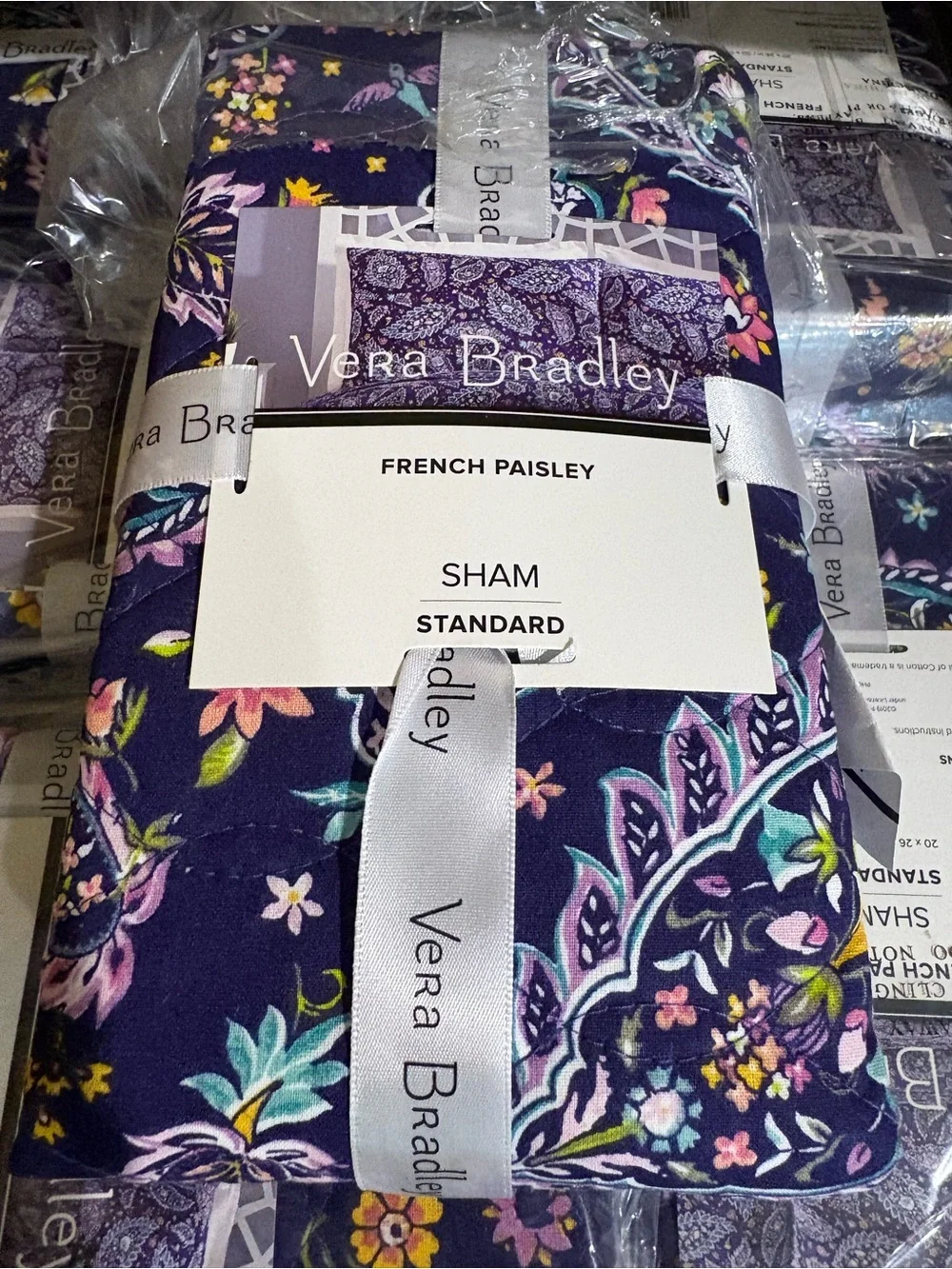 Vera Bradley French Paisley Standard Sham - Navy with Multicolor Floral NWT